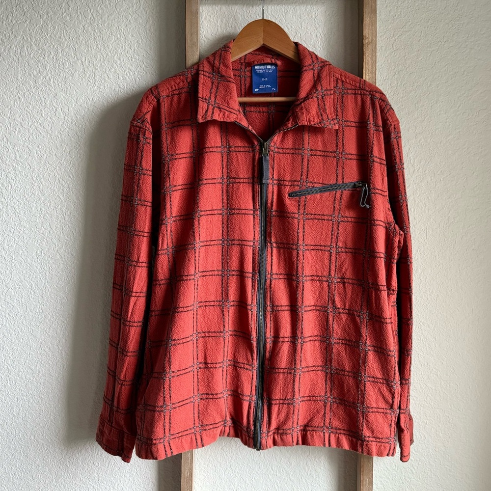 Without Walls Zip Front Plaid Overshirt mens sz: Med